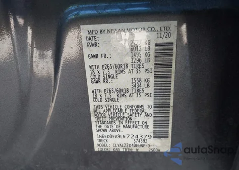 2020 Nissan Frontier Sv 4X2 from USA, damaged, VIN 1N6ED0EA9LN724379